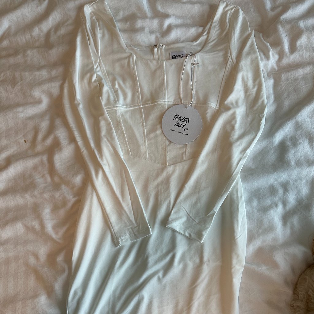Princess Polly Nwt Eva Mini Dress White; Mini White Dress W/ Sheer Paneling